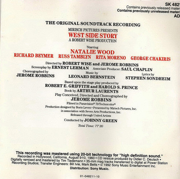 Leonard Bernstein : West Side Story (The Original Sound Track Recording) (CD, Album, RE, RM)