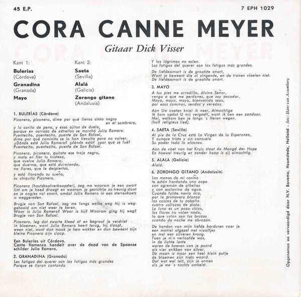 Cora Canne Meijer, Dick Visser : Spanish Folksongs (7", EP)
