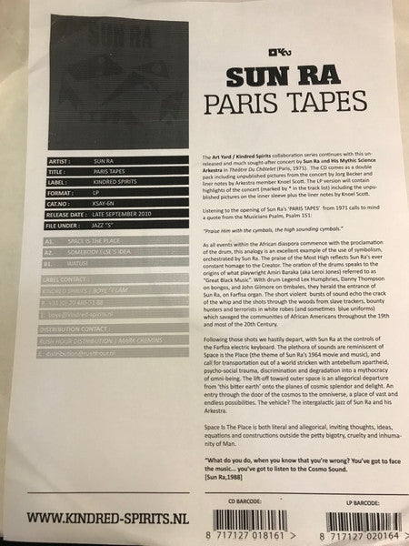 The Sun Ra Arkestra : The Paris Tapes: Live At Le Théâtre Du Châtelet 1971 (LP, Album, W/Lbl)