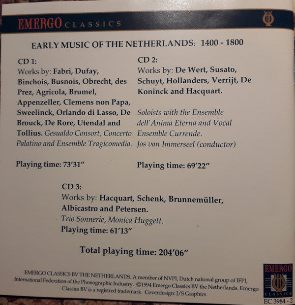 Gesualdo Consort, Concerto Palatino, Tragicomedia, Sonnerie, Monica Huggett : Early Music Of The Netherlands 1400-1800 (3xCD, Comp)