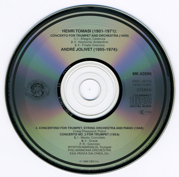 Wynton Marsalis, Henri Tomasi, André Jolivet, Philharmonia Orchestra, Esa-Pekka Salonen : Tomasi: Concerto For Trumpet And Orchestra / Jolivet: Concerto No. 2 For Trumpet - Concertino For Trumpet, String Orchestra And Piano (CD, Album)