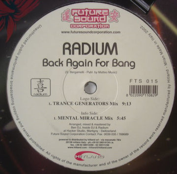 Radium (2) : Back Again For Bang (12")