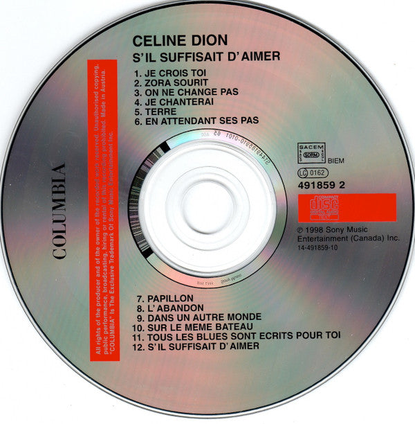 Céline Dion : S'Il Suffisait D'Aimer (CD, Album)