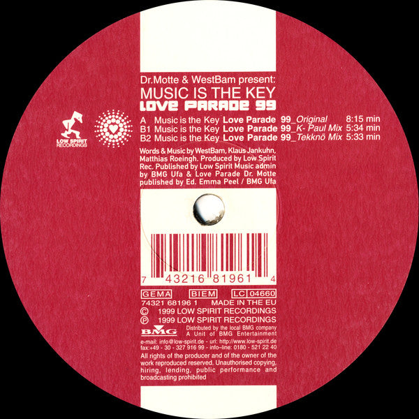 Dr.Motte & WestBam* : Music Is The Key (Love Parade 99) (12")