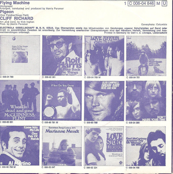 Cliff Richard : Flying Machine / Pigeon (7", Single, Mono)