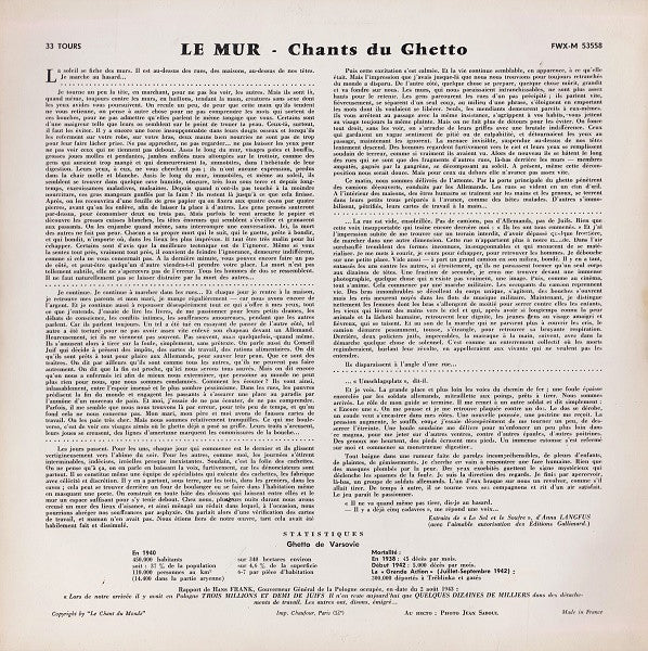 Norbert Horowitz & Rita Karin & Rochelle Horowitz : Le Mur : Chants Du Ghetto (LP)