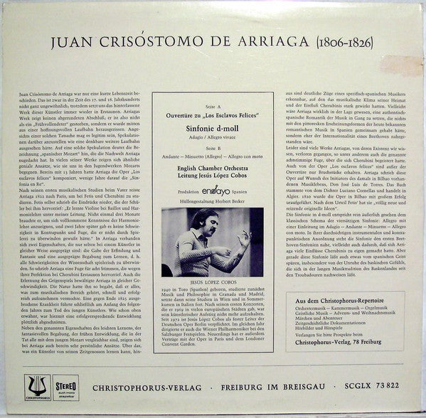 Juan Crisóstomo de Arriaga, English Chamber Orchestra, Jesús López-Cobos : Sinfonie d-moll Ouvertüre Zu "Los Esclavos Felices" (LP)
