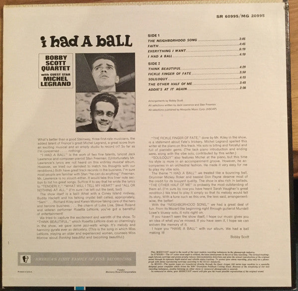 Bobby Scott Quartet With Guest Star Michel Legrand : I Had A Ball (LP, Album, Mono)