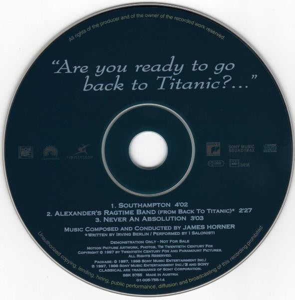 James Horner : Are You Ready To Go Back To Titanic?... (CD, Ltd, Promo, Smplr)