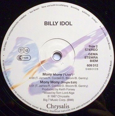 Billy Idol : Mony Mony (12", Maxi)