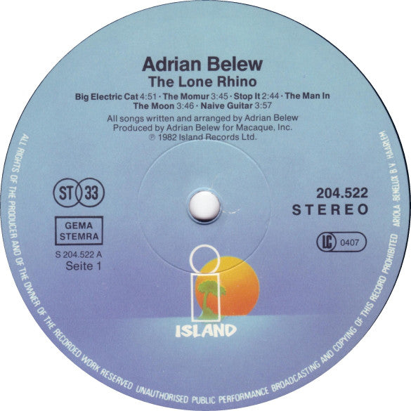 Adrian Belew : Lone Rhino (LP, Album)