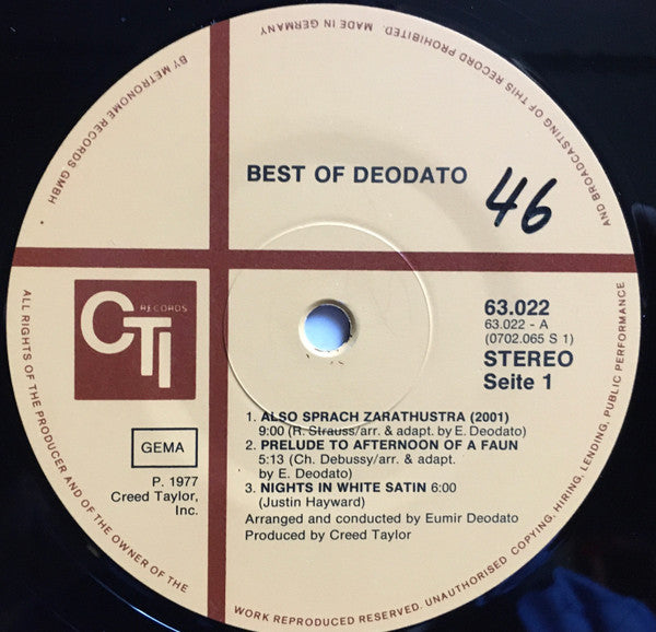 Deodato* : Best Of Deodato (LP, Comp, RE)