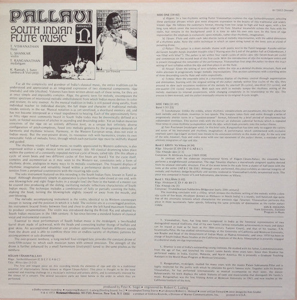 T. Viswanathan*, L. Shankar*, T. Ranganathan* : Pallavi/South Indian Flute Music (LP, Album, RE)