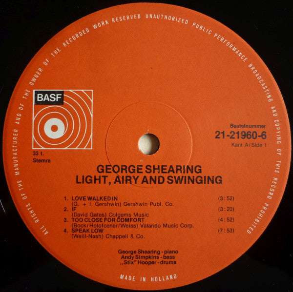 George Shearing : Light - Airy & Swinging (LP, Album)