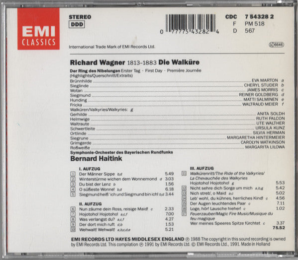 Richard Wagner / Éva Marton, James Morris (5), Cheryl Studer, Reiner Goldberg, Waltraud Meier, Matti Salminen (2), Symphonie-Orchester Des Bayerischen Rundfunks, Bernard Haitink : Die Walküre (CD, Album, RE, Hig)