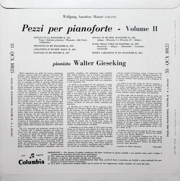 Wolfgang Amadeus Mozart, Walter Gieseking : Pezzi Per Pianoforte - Volume II (LP, Mono)