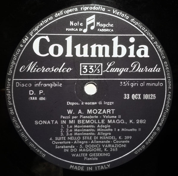 Wolfgang Amadeus Mozart, Walter Gieseking : Pezzi Per Pianoforte - Volume II (LP, Mono)