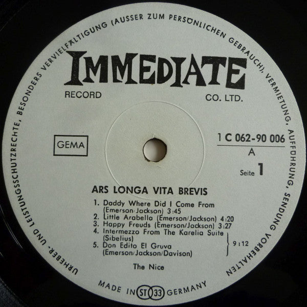 The Nice : Ars Longa Vita Brevis (LP, Album, RP)