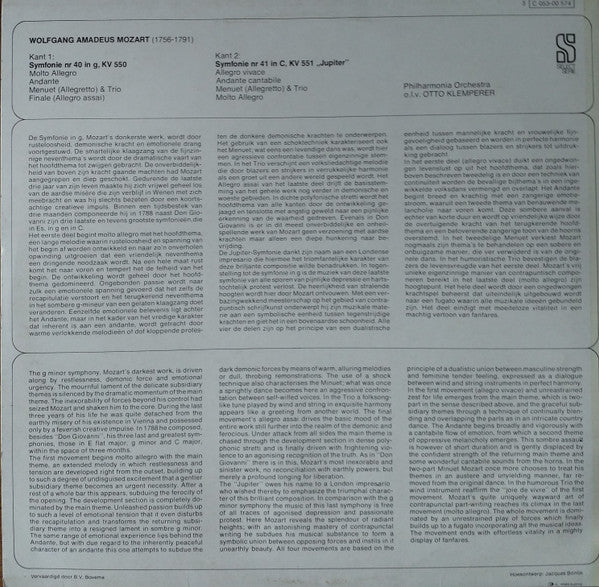 Wolfgang Amadeus Mozart, Philharmonia Orchestra, Otto Klemperer : Symfonieën (Nr 40 In G, KV 550 / Nr 41 In C, KV 551 "Jupiter") (LP)