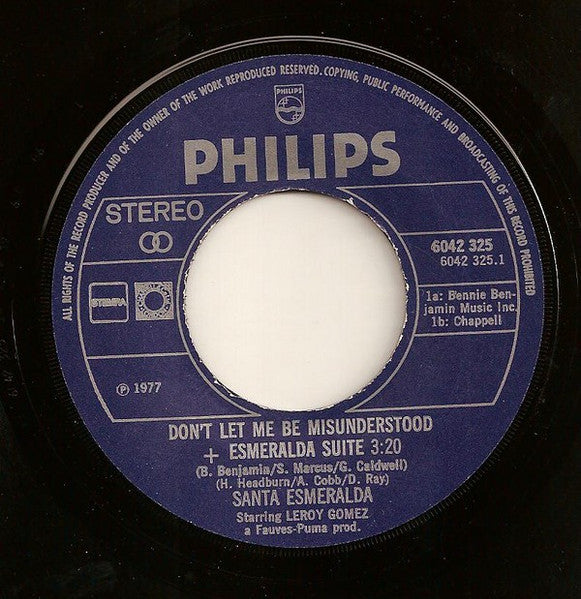 Santa Esmeralda Starring Leroy Gomez : Don't Let Me Be Misunderstood + Esmeralda Suite (7", Single)