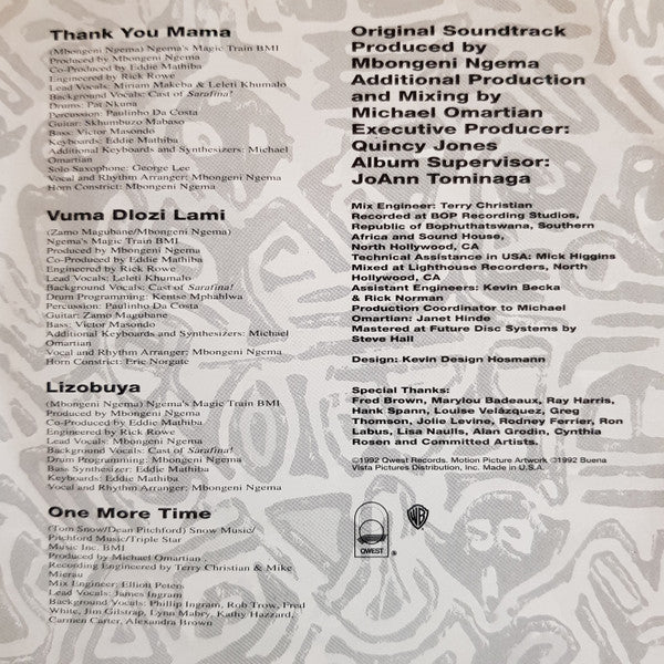 Mbongeni Ngema : Music From The Motion Picture Sarafina! The Sound Of Freedom (CD, Album)