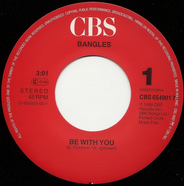 Bangles : Be With You (7", Single)