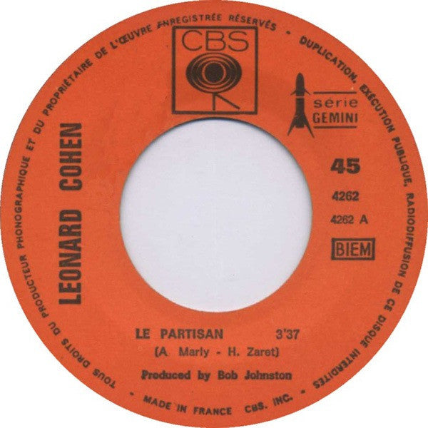 Leonard Cohen : The Partisan (7", Single)