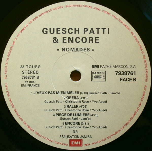 Guesch Patti & Encore : Nomades (LP, Album)