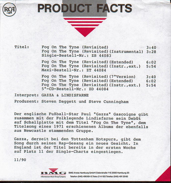 Paul Gascoigne And Lindisfarne : Fog On The Tyne (Revisited) (7", Single)