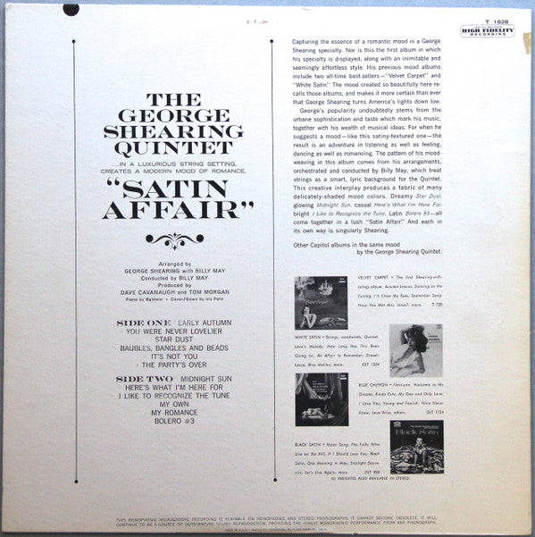 The George Shearing Quintet : Satin Affair (LP, Album, Mono, Scr)