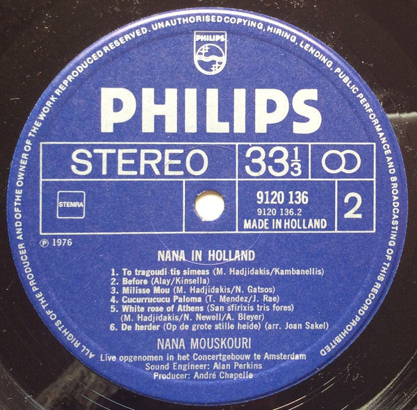 Nana Mouskouri : Nana In Holland (LP, Album, Gat)