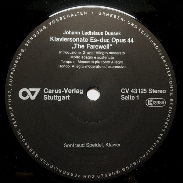 Johann Ladislaus Dussek* / Johann Nepomuk Hummel, Sontraud Speidel : Klaviersonate Op. 44 / Klaviersonate Op. 81 (LP, Album)