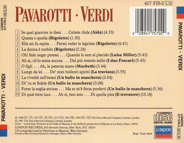 Luciano Pavarotti / Giuseppe Verdi : Pavarotti / Verdi (CD, Comp, PDO)