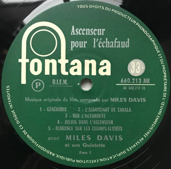Miles Davis : Ascenseur Pour L'échafaud (10", Album, Mono, RE)
