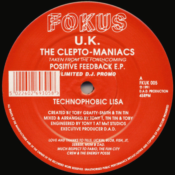 The Clepto-Maniacs : Technophobic Lisa / Eros (12", Ltd, Promo)