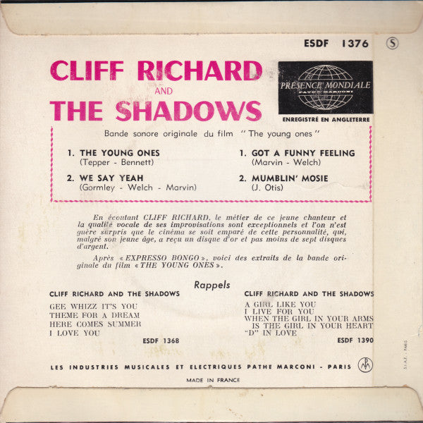 Cliff Richard & The Shadows : The Young Ones (7", EP)