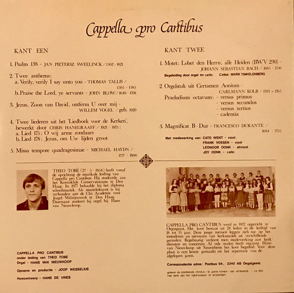 Cappella Pro Cantibus o.l.v. Theo Tobé : Kerkmuziek Uit Verschillende Perioden (LP)