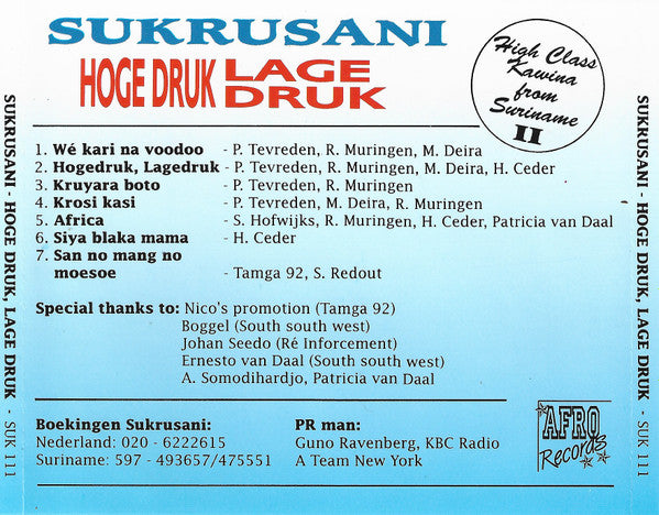 Sukru Sani Kawina Band : Hoge Druk Lage Druk (CD, Album)
