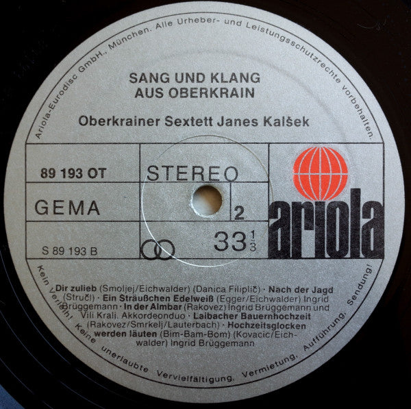 Janes Kalšek Und Sein Oberkrainer Sextett : Sang Und Klang Aus Oberkrain (LP, Album)