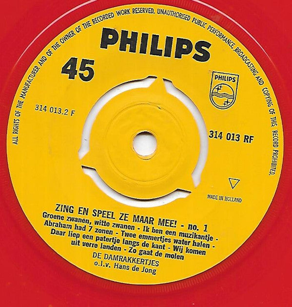 De Damrakkertjes (2) : Zing En Speel Ze Maar Mee - No. 1 (7", Single, Red)