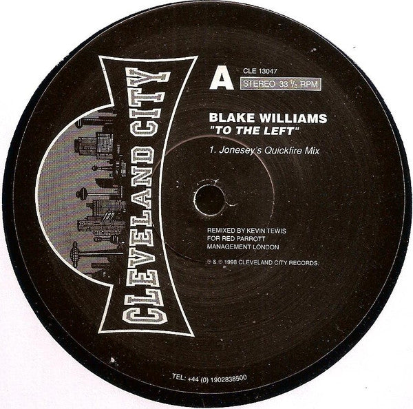 Blake Williams : To The Left (Jonesey Mixes) (12")