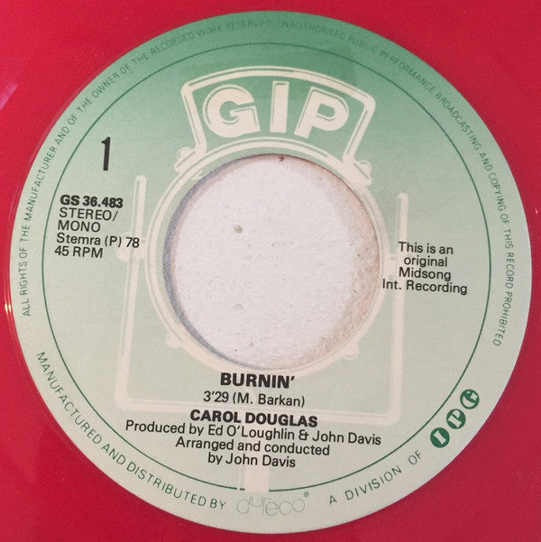 Carol Douglas : Burnin' (7", Single, Red)