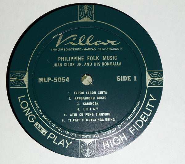 Juan Silos, Jr. And His Rondalla : Philippine Folk Music (LP, Album)