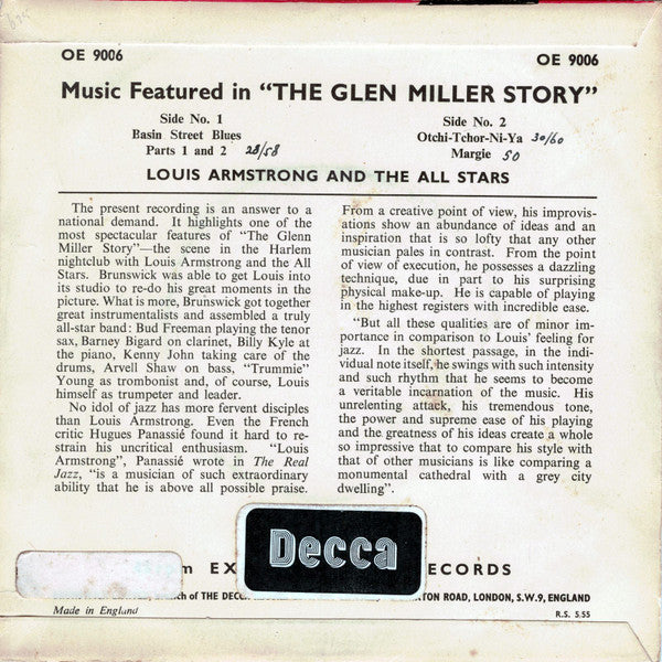 Louis Armstrong And His All-Stars : Music Featured In "The Glen Miller Story" (7")