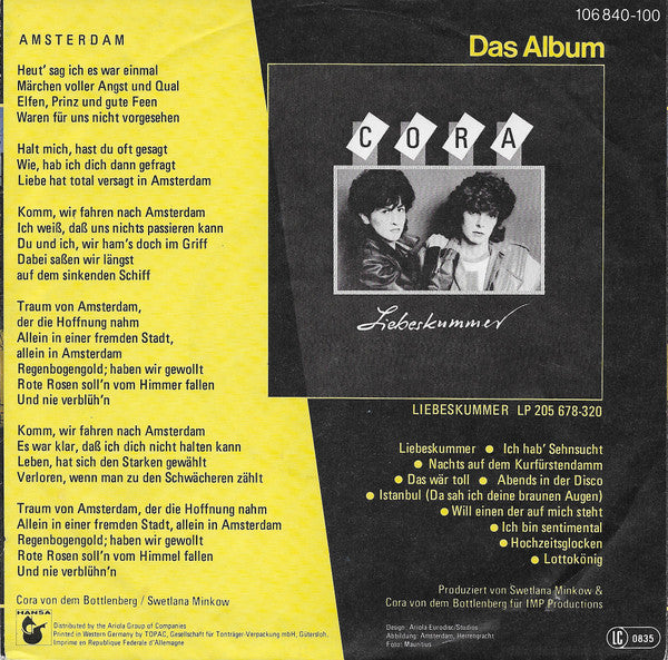 Cora : Amsterdam (Liebe Hat Total Versagt) (7", Single)
