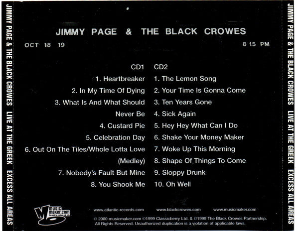 Jimmy Page & The Black Crowes : Live At The Greek (Excess All Areas) (2xCD, Album)