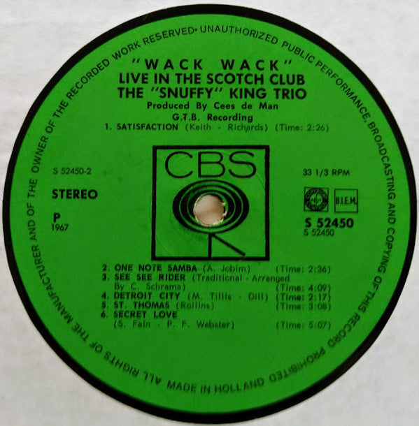 The 'Snuffy' King Trio : Wack Wack - Live In The Scotch Club! (LP, Album)