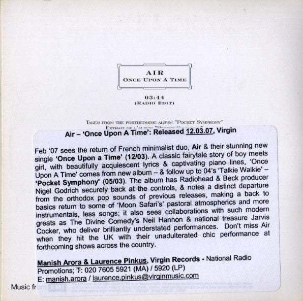 AIR : Once Upon A Time (CD, Single, Promo, Car)