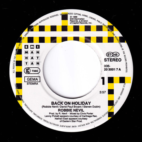 Robbie Nevil : Back On Holiday (7", Single)