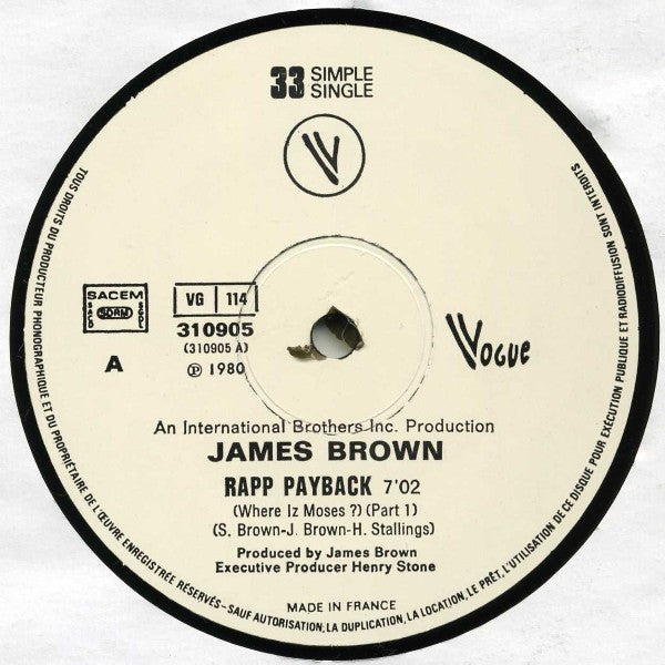 James Brown : Rapp Payback (Where Iz Moses?) (Part 1 & 2) (12", Single, Ltd)